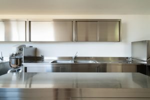 Professional kitchen, view counter  in steel